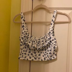 Blue and white floral crop top